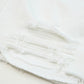 Mid-Rise White Frayed Hem Distressed Denim Shorts with Pockets