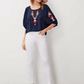 Boho Striped Off-Shoulder Frill Hem Knit Crop Top