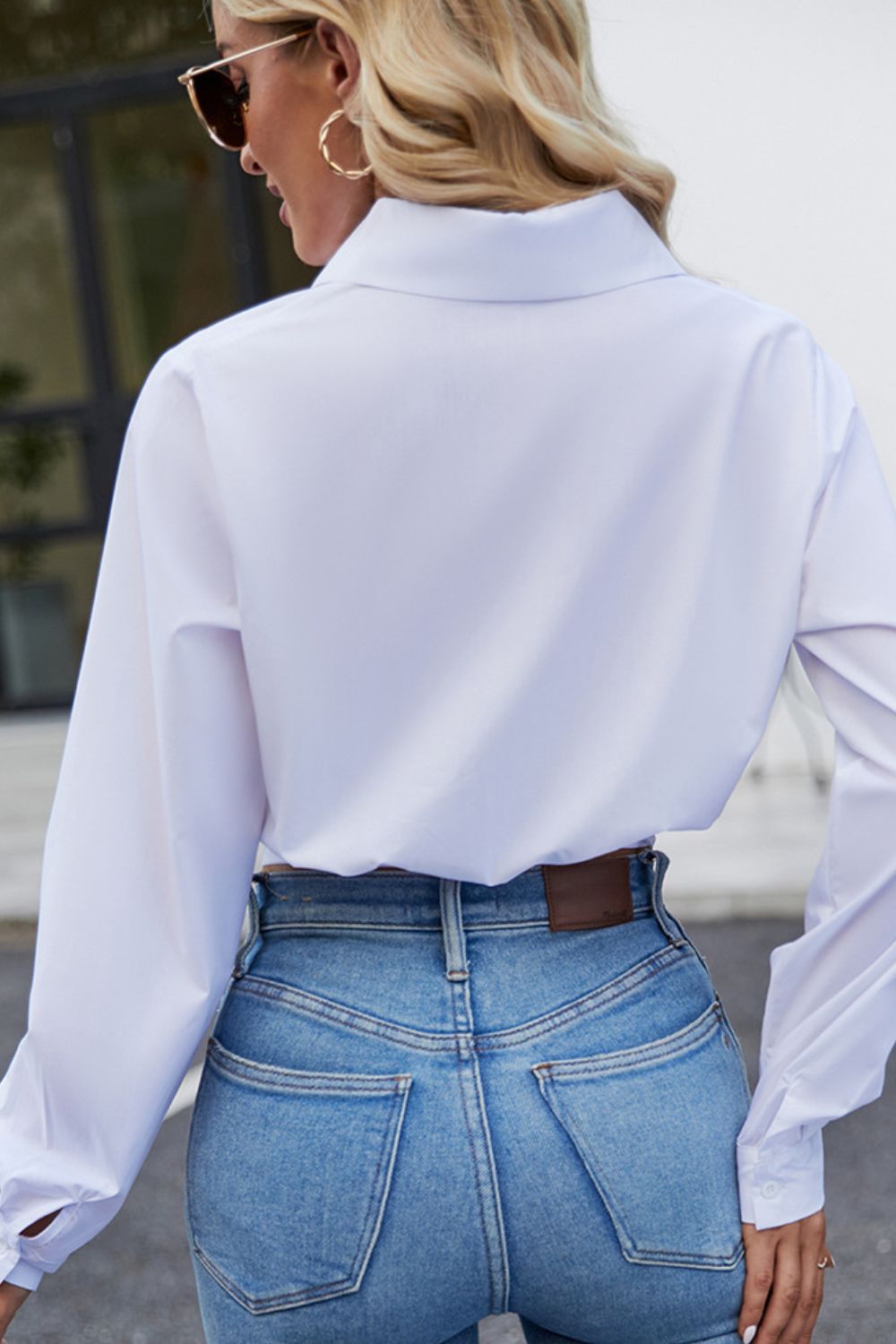 Boho White Cropped Lapel Collar Tie Waist Long Sleeve Blouse