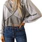 Bohemian Exposed Seam Round Neck Long Sleeve Cropped Top