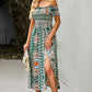 Bohemian Off-Shoulder Midi Frill Trim Split Dress