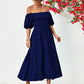 Hillary Boho Off the Shoulder Balloon Sleeve Midi Dress