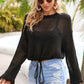 Drawstring Hem Round Neck Cropped Sweater Top