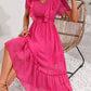 Hot Pink Swiss Dot Ruffled Short Sleeve Dress