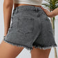 Asymmetrical Crossover Distressed Denim Shorts