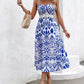 Alyssa Greek Printed Tie Shoulder Sweetheart Neck Dress