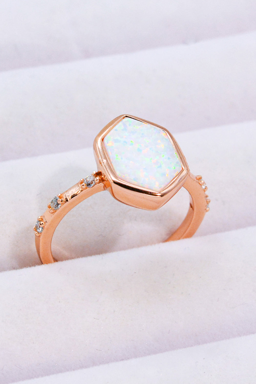 Boho Minimalist Opal Hexagon 925 Sterling Silver Ring