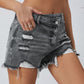 Asymmetrical Crossover Distressed Denim Shorts
