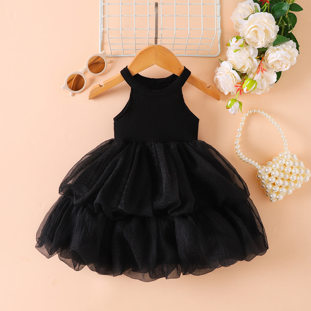 Little Girls - Big Girls Fancy Ribbed Sleeveless Tulle Dress