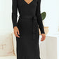Bohemian Ribbed V-Neck Tie Waist Pencil Dress