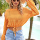 Drawstring Hem Round Neck Cropped Sweater Top
