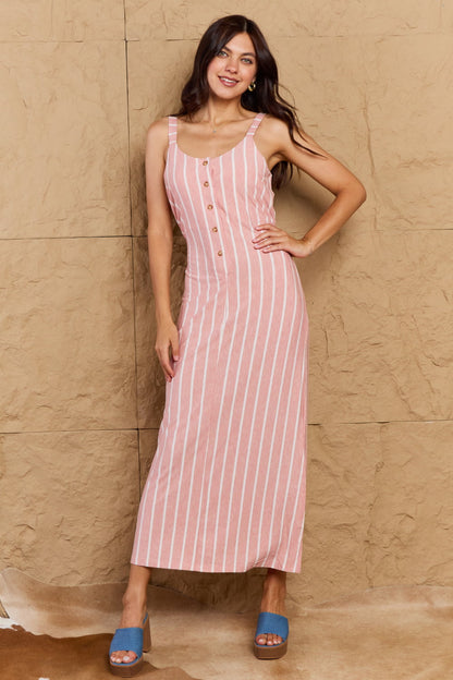 Bohemian OOTD Sweet Talk Stripe Texture Knit Maxi Dress in Dusty Pink/Ivory