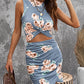 Summer Print Cutout Ruched Twist Front Mini Dress