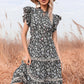 Romantic Flowers Ruffle Sleeves Boho Modern Tiered Maxi Dress