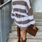 Bohemian Striped Turtleneck Lantern Sleeve Sweater Dress