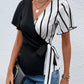 Boho Wrap Black and White Waist Tie Flutter Sleeve Blouse