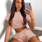 Short Sleeve Cropped Top and Drawstring Shorts Lounge Set