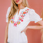 Boho Embroidered Notched Neck Flounce Sleeve Top