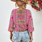 Beverly Paisley Boho Tie Hem V-Neck Three-Quarter Sleeve Blouse