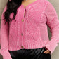 Boho Heyson Brand Soft Focus Wash Cable Knit Cardigan in Fuchsia