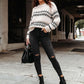 Bohemian Round Neck Ribbed & Cable Trim Zigzag Sweater