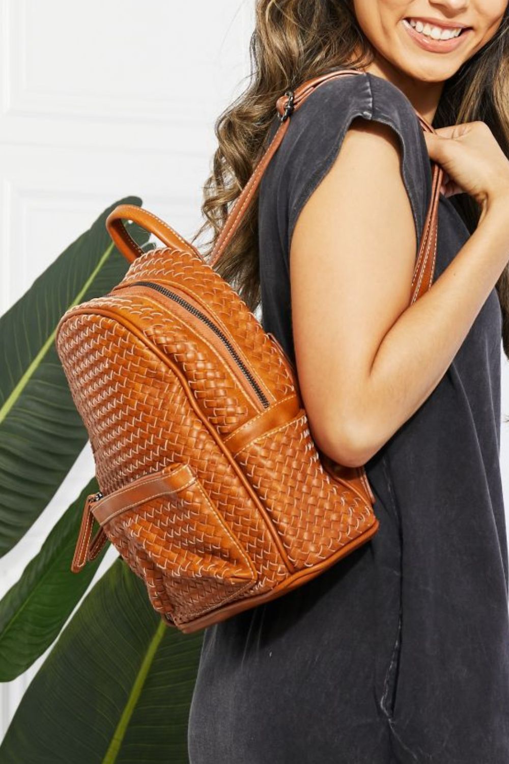 Bohemian Certainly Chic Faux Leather Woven Backpack Bag