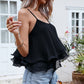 Black Scoop Neck Spaghetti Strap Ruffle Hem Tank