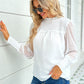 Bohemian White Swiss Dot Smocked Mock Neck Blouse