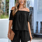 Boho Casual Textured Frill Trim Off-Shoulder Top and Shorts Set