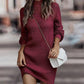 Bohemian Ribbed Mock Neck Lantern Sleeve Sweater Dress