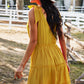 Davina Tie-Shoulder Decorative Button V-Neck Dress