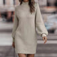 Bohemian Ribbed Mock Neck Lantern Sleeve Sweater Dress