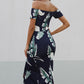 Printed Off-Shoulder Split Midi Dress