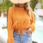 Drawstring Hem Round Neck Cropped Sweater Top