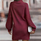 Bohemian Ribbed Mock Neck Lantern Sleeve Sweater Dress