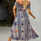 Bohemian Off-Shoulder Midi Frill Trim Split Dress