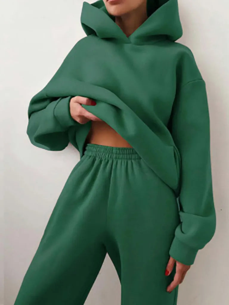 Women's Trendy Solid Color Hoody Sweatshirt and Sweatpants Set