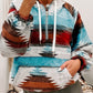 Boho Aztec Western Multi Color Drawstring Pullover Hoodie
