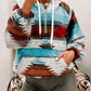 Boho Aztec Western Multi Color Drawstring Pullover Hoodie