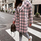 Boho Women’s Long Plaid Overcoat With Collared Neckline And Button Front