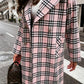 Boho Women’s Long Plaid Overcoat With Collared Neckline And Button Front