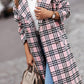 Boho Women’s Long Plaid Overcoat With Collared Neckline And Button Front