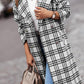 Boho Women’s Long Plaid Overcoat With Collared Neckline And Button Front