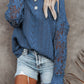Women's Long Sleeve Cutout Petal Crochet Sleeve Boho Sweater