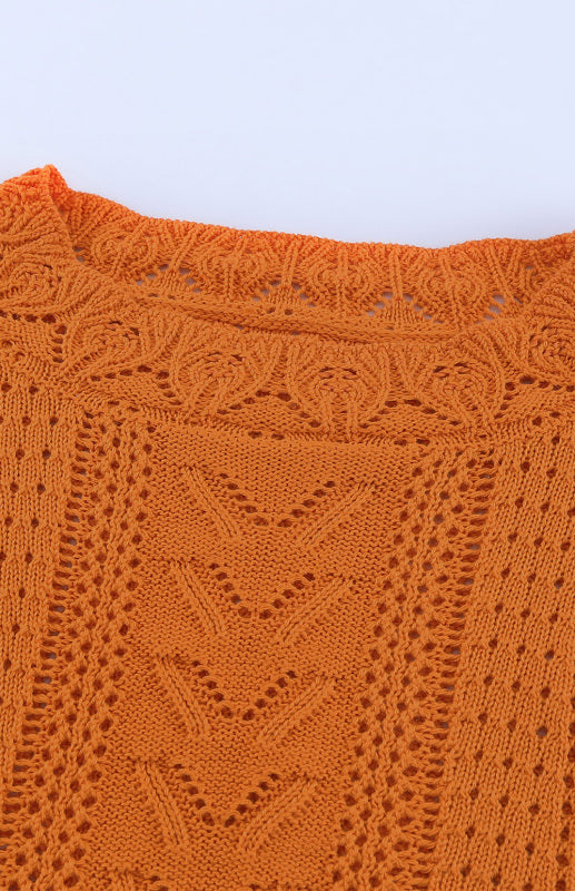 Women's Long Sleeve Cutout Petal Crochet Sleeve Boho Sweater