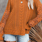 Women's Long Sleeve Cutout Petal Crochet Sleeve Boho Sweater