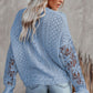 Women's Long Sleeve Cutout Petal Crochet Sleeve Boho Sweater
