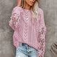 Women's Long Sleeve Cutout Petal Crochet Sleeve Boho Sweater