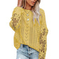 Women's Long Sleeve Cutout Petal Crochet Sleeve Boho Sweater