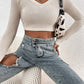 Boho Khaki Women's Hollow Slim Fit Waffle Knit Crop Top